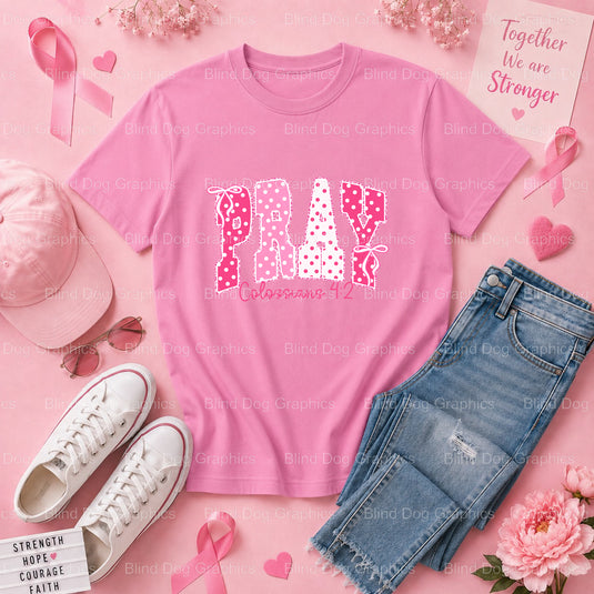 I Pray for a Cure - Breast Cancer Awareness DTF Transfer Premade DTF Transfer (view 2 of 3) – by Blind Dog Graphics – Prem...