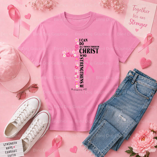 In October We Wear Pink - Breast Cancer Awareness Pink Ribbon Premade DTF Transfer (view 1 of 3) – by Blind Dog Graphics –...