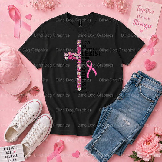 In October We Wear Pink - Breast Cancer Awareness Pink Ribbon Premade DTF Transfer (view 2 of 3) – by Blind Dog Graphics –...