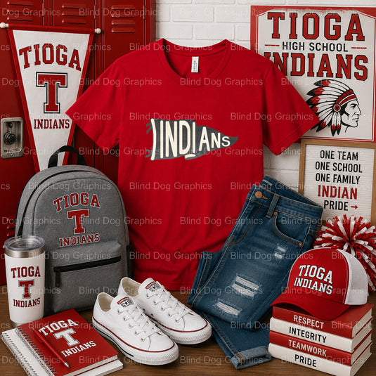 INDIANS TIOGA Feather Graphic – Tioga High School Premade DTF Transfer (view 2 of 2) – by Blind Dog Graphics – Premade Tra...