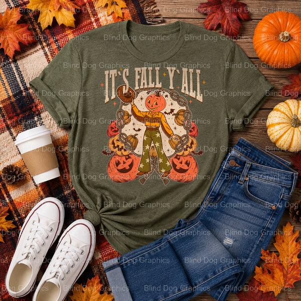 It's Fall Y'all – Fall Premade DTF Transfer (view 1 of 2) – by Blind Dog Graphics – Premade Transfers – Fall, Thanksgiving