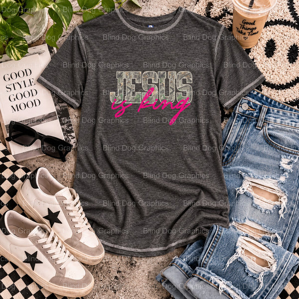 JESUS IS KING – Christian Premade DTF Transfer (view 2 of 2) – by Blind Dog Graphics – Premade Transfers – Christian, Faith
