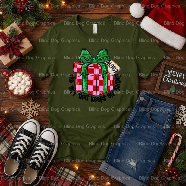 JESUS IS THE GIFT THAT KEEPS ON GIVING – Christmas Premade DTF Transfer (view 1 of 2) – by Blind Dog Graphics – Premade Tr...