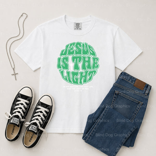 JESUS IS THE LIGHT – Christian Premade DTF Transfer (view 1 of 2) – by Blind Dog Graphics – Premade Transfers – Christian,...