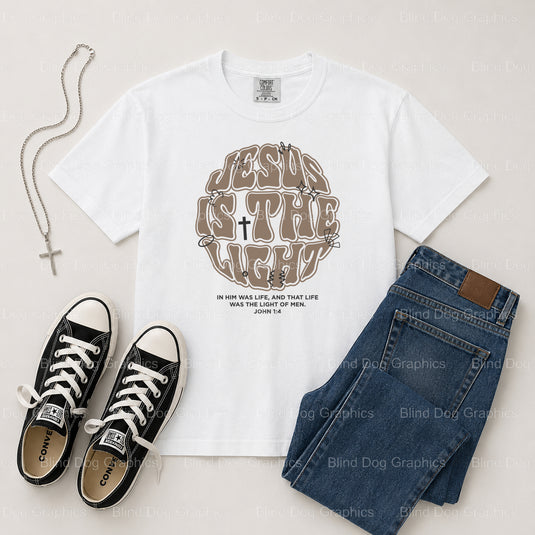 Jesus Is The Light – Christian Premade DTF Transfer (view 1 of 2) – by Blind Dog Graphics – Premade Transfers – Christian,...