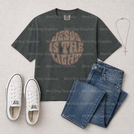 Jesus Is The Light – Christian Premade DTF Transfer (view 2 of 2) – by Blind Dog Graphics – Premade Transfers – Christian,...