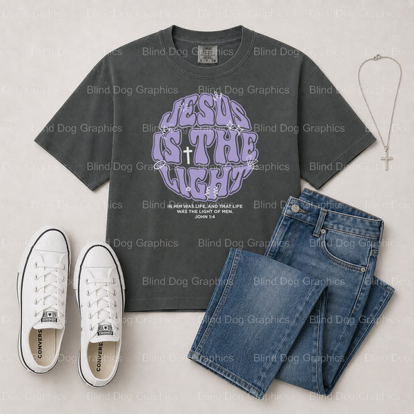 JESUS IS THE LIGHT – Christian Premade DTF Transfer (view 2 of 2) – by Blind Dog Graphics – Premade Transfers – Christian,...