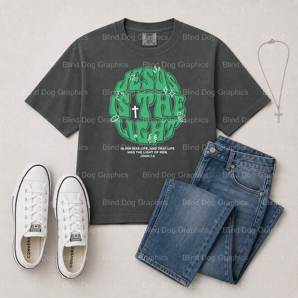 JESUS IS THE LIGHT – Christian Premade DTF Transfer (view 2 of 2) – by Blind Dog Graphics – Premade Transfers – Christian,...