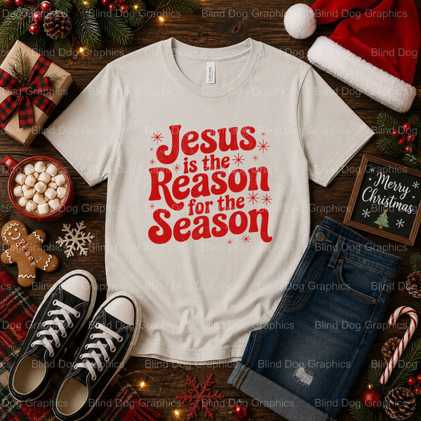 Jesus is the Reason – Christmas Premade DTF Transfer (view 1 of 2) – by Blind Dog Graphics – Premade Transfers – Christmas...
