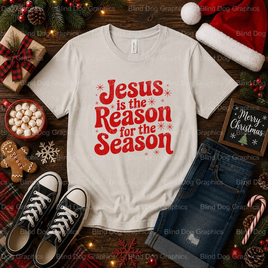 Jesus is the Reason – Christmas Premade DTF Transfer (view 1 of 2) – by Blind Dog Graphics – Premade Transfers – Christmas...