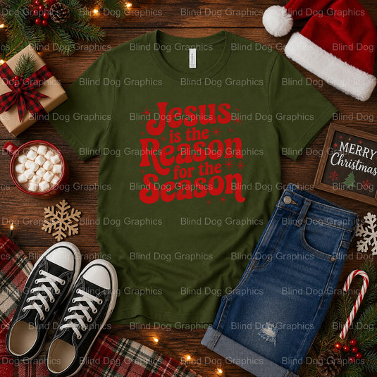 Jesus is the Reason – Christmas Premade DTF Transfer (view 2 of 2) – by Blind Dog Graphics – Premade Transfers – Christmas...