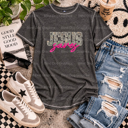 JESUS SAVES – Christian Premade DTF Transfer (view 2 of 2) – by Blind Dog Graphics – Premade Transfers – Christian, Faith