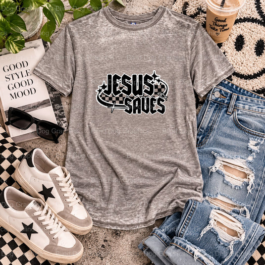 JESUS SAVES. – Christian Premade DTF Transfer (view 2 of 2) – by Blind Dog Graphics – Premade Transfers – Christian, Faith