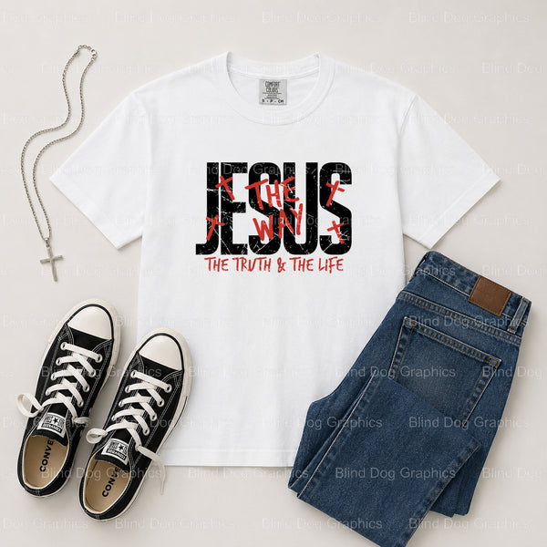 JESUS THE WAY – Christian Premade DTF Transfer (view 1 of 2) – by Blind Dog Graphics – Premade Transfers – Christian, Faith
