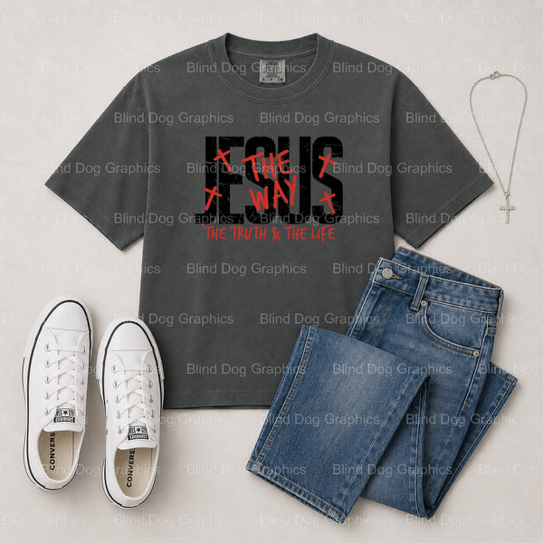 JESUS THE WAY – Christian Premade DTF Transfer (view 2 of 2) – by Blind Dog Graphics – Premade Transfers – Christian, Faith