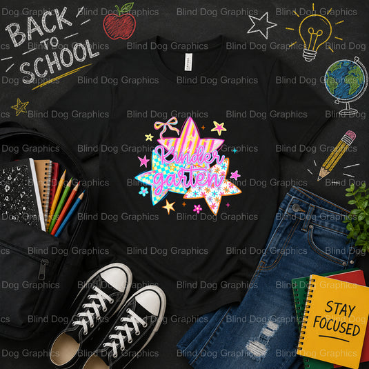 KINDERGARTEN – School Premade DTF Transfer (view 1 of 2) – by Blind Dog Graphics – Premade Transfers – School DTF Transfer...