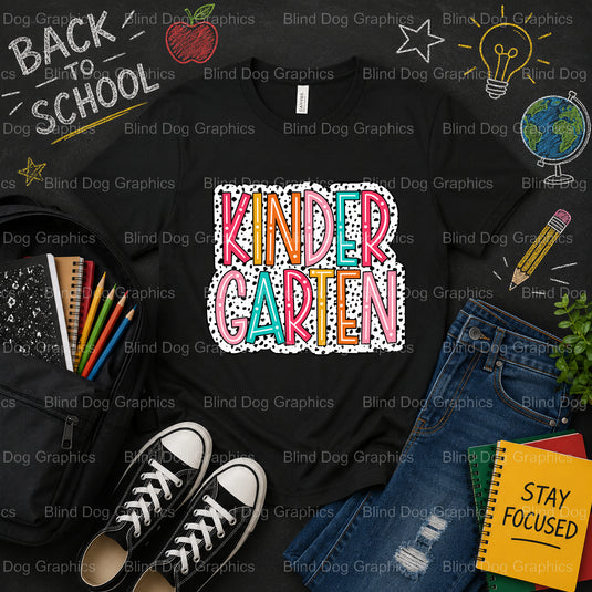 KINDERGARTEN – School Premade DTF Transfer (view 1 of 2) – by Blind Dog Graphics – Premade Transfers – School DTF Transfer...