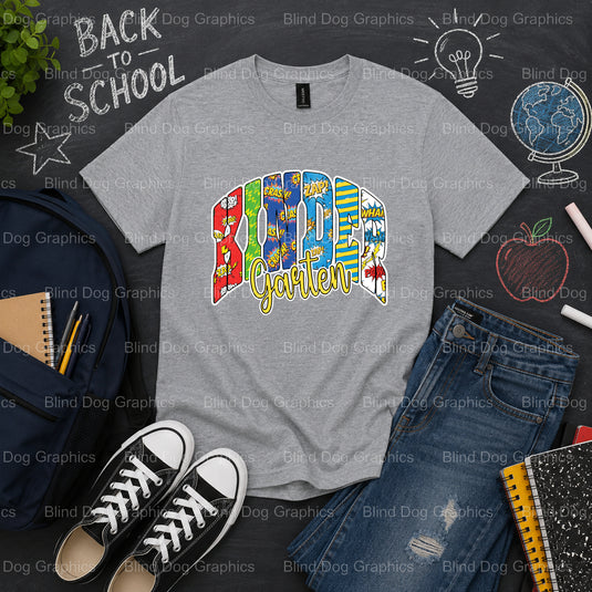 KINDERGARTEN – School Premade DTF Transfer (view 2 of 2) – by Blind Dog Graphics – Premade Transfers – School DTF Transfer...