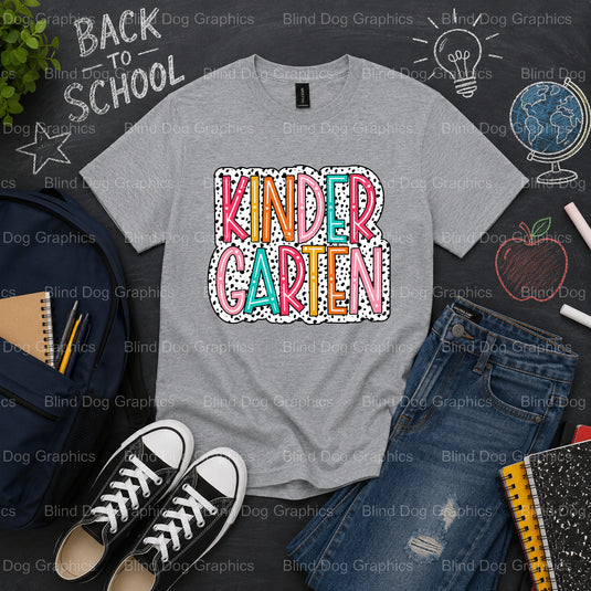 KINDERGARTEN – School Premade DTF Transfer (view 2 of 2) – by Blind Dog Graphics – Premade Transfers – School DTF Transfer...