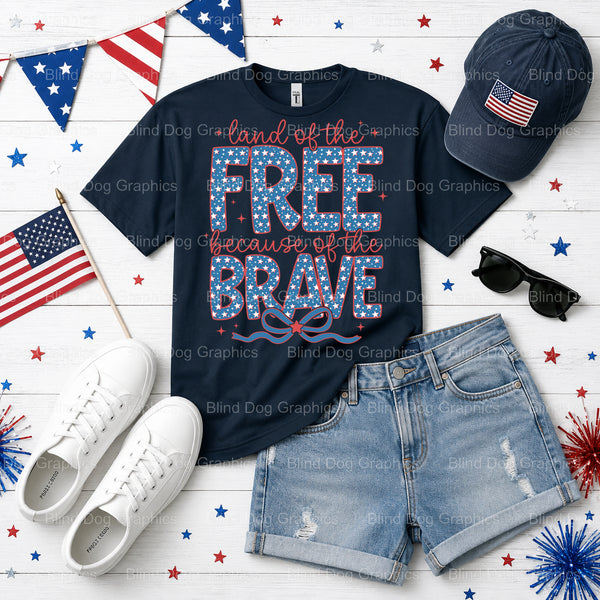 Land of the Free Because of the Brave – Fourth Of July DTF Transfer (view 1 of 2) – by Blind Dog Graphics – Premade Transf...