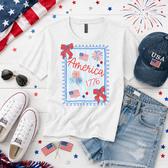 LAND OF THE FREE BECAUSE OF THE BRAVE – Fourth Of July DTF Transfer (view 1 of 2) – by Blind Dog Graphics – Premade Transf...