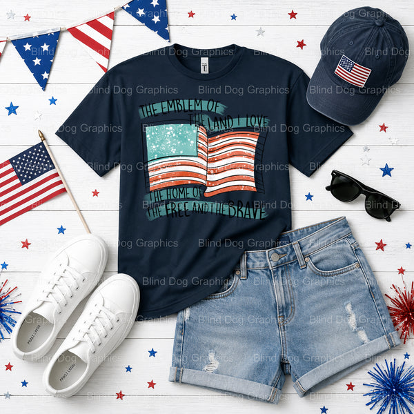 LAND OF THE FREE BECAUSE OF THE BRAVE – Fourth Of July DTF Transfer (view 1 of 2) – by Blind Dog Graphics – Premade Transf...