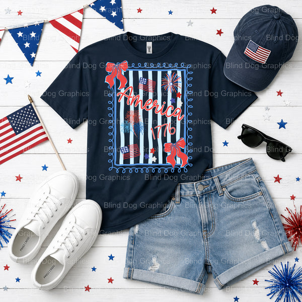 LAND OF THE FREE BECAUSE OF THE BRAVE – Fourth Of July DTF Transfer (view 2 of 2) – by Blind Dog Graphics – Premade Transf...