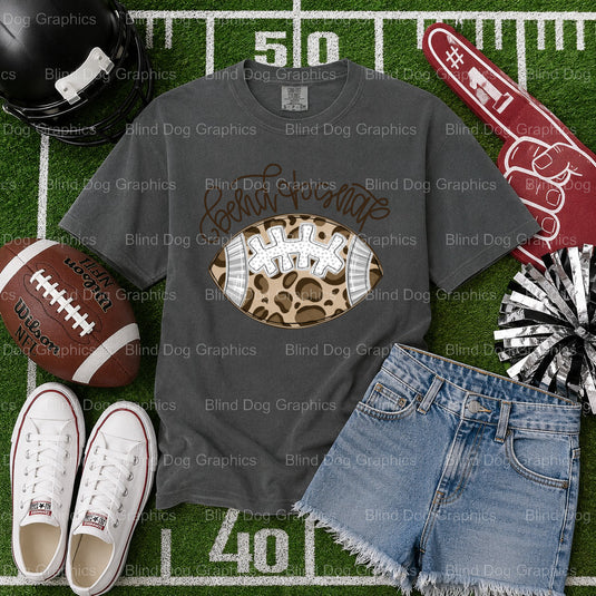 Leopard Print Football – Football Premade DTF Transfer (view 1 of 2) – by Blind Dog Graphics – Premade Transfers – Footbal...
