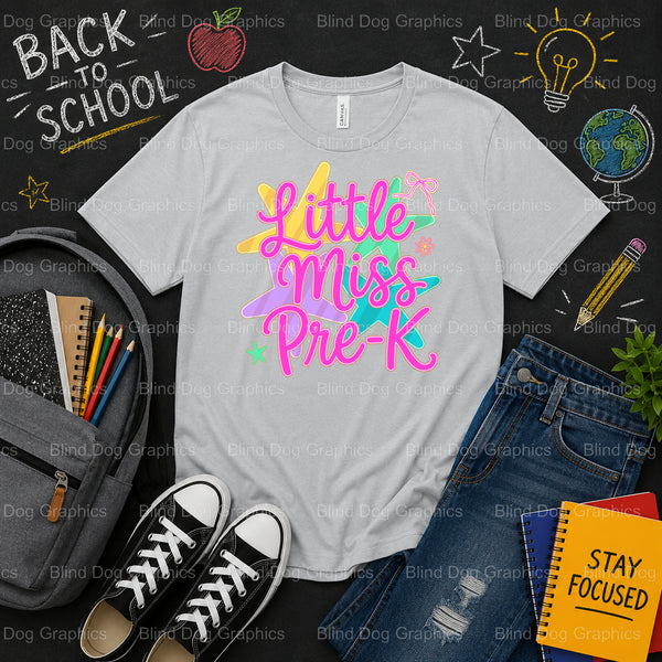 Little Miss Pre-K – School Premade DTF Transfer (view 1 of 2) – by Blind Dog Graphics – Premade Transfers – School DTF Tra...