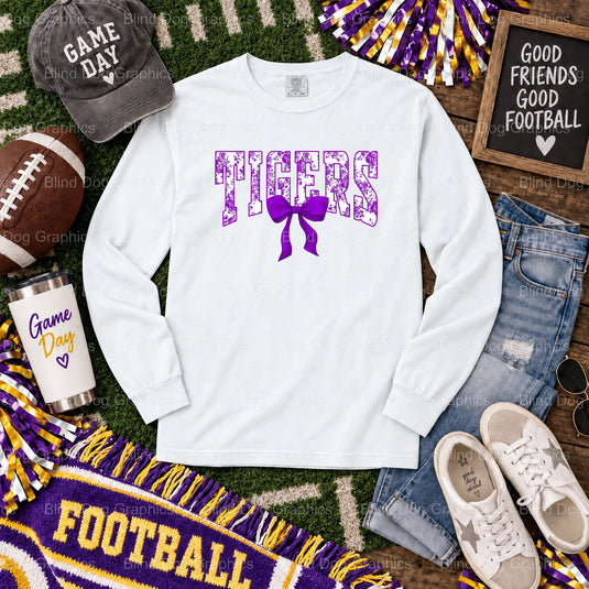 LSU TIGERS Purple Floral Bow - Premade DTF Transfer (view 1 of 2) – by Blind Dog Graphics – Premade Transfers – LSU, Colle...