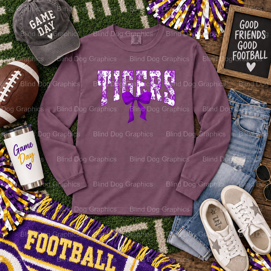 LSU TIGERS Purple Floral Bow - Premade DTF Transfer (view 2 of 2) – by Blind Dog Graphics – Premade Transfers – LSU, Colle...