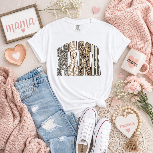 MAMA Leopard Checkered Distressed Premade DTF Transfer (view 1 of 2) – by Blind Dog Graphics – Premade Transfers – Mama, M...