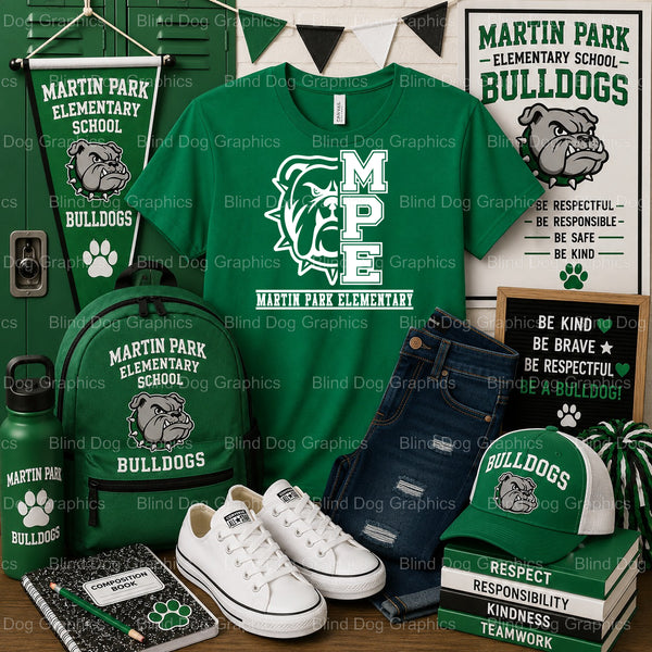 Martin Park Elementary Bulldogs Mascot Head – Martin Park Elementary School Premade DTF Transfer (view 1 of 2) – by Blind...