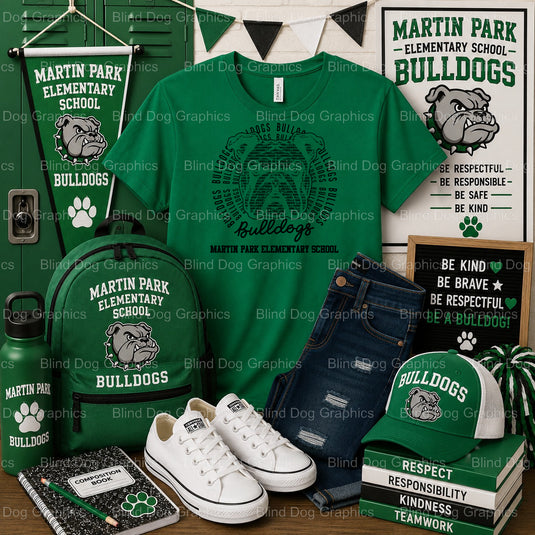 MARTIN PARK ELEMENTARY SCHOOL Bulldog & Paw Print – Martin Park Elementary School Premade DTF Transfer (view 1 of 2) – by...