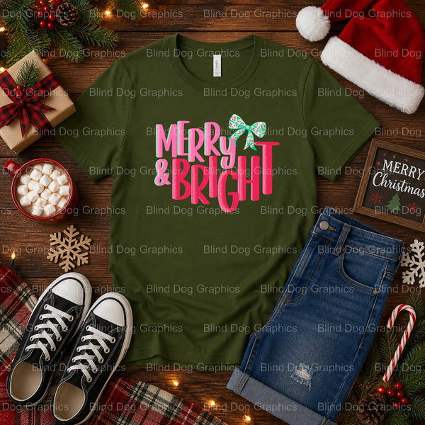Merry and Bright – Christmas Premade DTF Transfer (view 2 of 2) – by Blind Dog Graphics – Premade Transfers – Christmas, H...