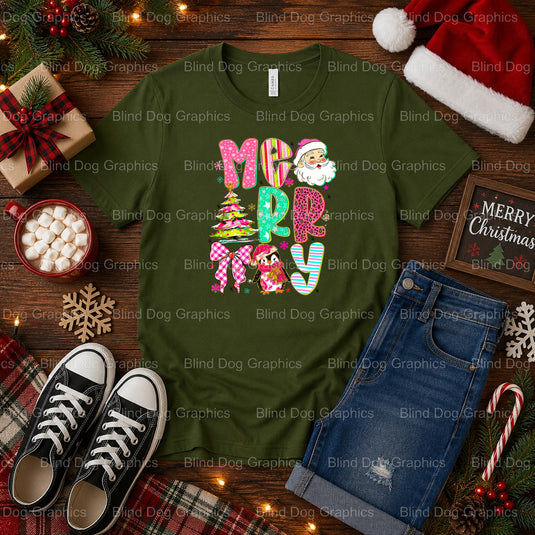 Merry & Bright – Christmas Premade DTF Transfer (view 1 of 2) – by Blind Dog Graphics – Premade Transfers – Christmas, Hol...
