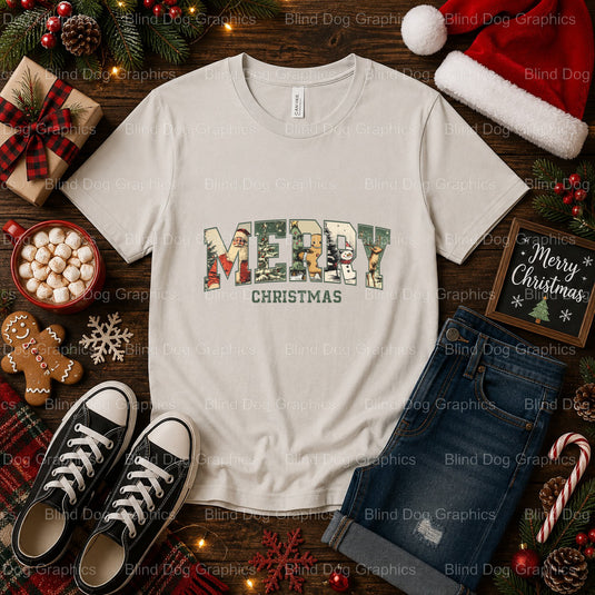 Merry & Bright – Christmas Premade DTF Transfer (view 2 of 2) – by Blind Dog Graphics – Premade Transfers – Christmas, Hol...