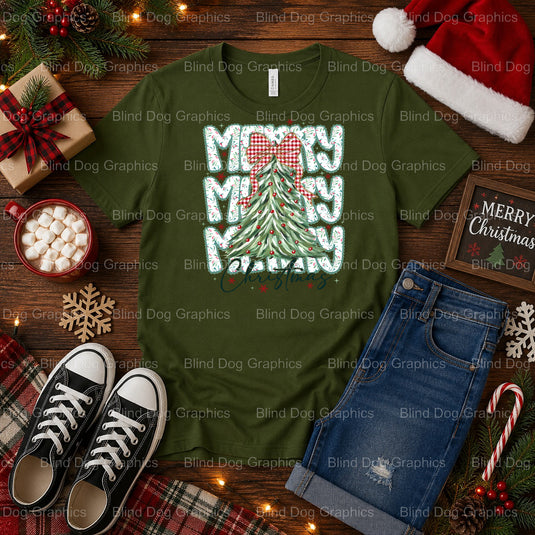 Merry Merry Merry Christmas – Christmas Premade DTF Transfer (view 1 of 2) – by Blind Dog Graphics – Premade Transfers – C...