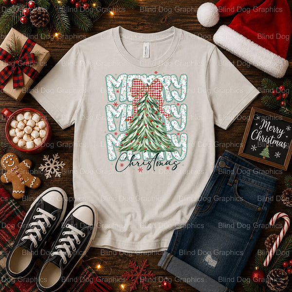 Merry Merry Merry Christmas – Christmas Premade DTF Transfer (view 2 of 2) – by Blind Dog Graphics – Premade Transfers – C...