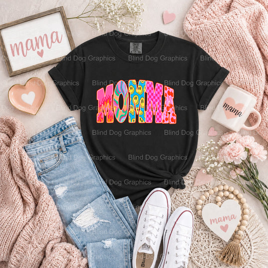 MOMMA Flame Checkerboard - Mama Premade DTF Transfer (view 2 of 2) – by Blind Dog Graphics – Premade Transfers – Mama, Mom...