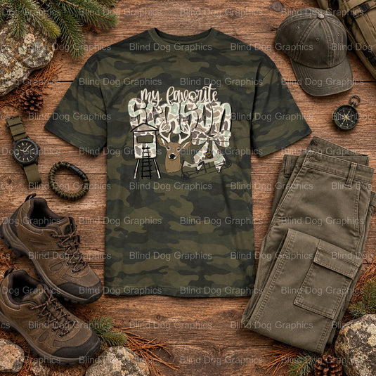 MY FAVORITE SEASON DEER BOW - Hunting DTF Transfer (view 1 of 2) – by Blind Dog Graphics – Premade Transfers – Hunting, Ou...