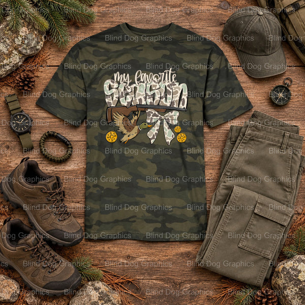 MY FAVORITE SEASON DUCK - Hunting DTF Transfer (view 1 of 2) – by Blind Dog Graphics – Premade Transfers – Hunting, Outdoors