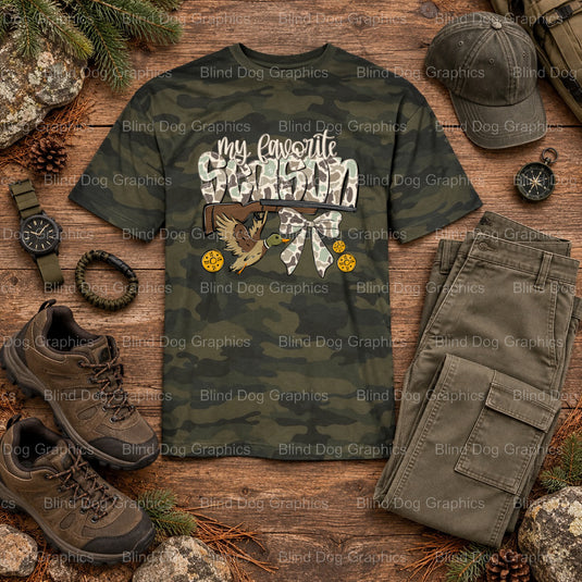 MY FAVORITE SEASON DUCK - Hunting DTF Transfer (view 1 of 2) – by Blind Dog Graphics – Premade Transfers – Hunting, Outdoors