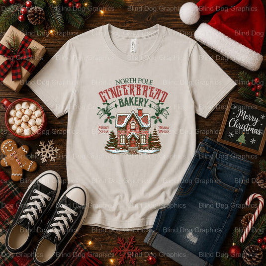 North Pole Ginger Bread Bakery Fresh Baked Daily – Christmas Premade DTF Transfer (view 1 of 2) – by Blind Dog Graphics –...