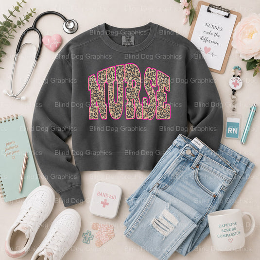 NURSE Distressed Leopard Print - Nurse Premade DTF Transfer (view 2 of 2) – by Blind Dog Graphics – Premade Transfers – Nu...