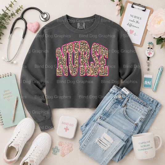 NURSE Leopard Print Distressed - Nurse Premade DTF Transfer (view 2 of 2) – by Blind Dog Graphics – Premade Transfers – Nu...