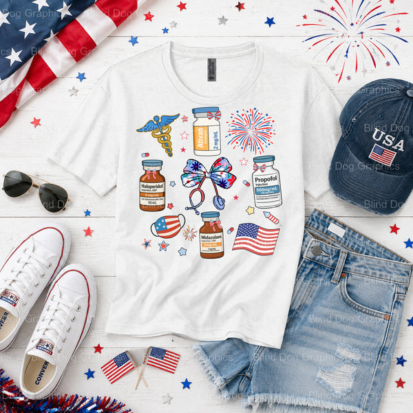 NURSE OF AMERICA – Fourth Of July DTF Transfer (view 2 of 2) – by Blind Dog Graphics – Premade Transfers – Fourth Of July,...