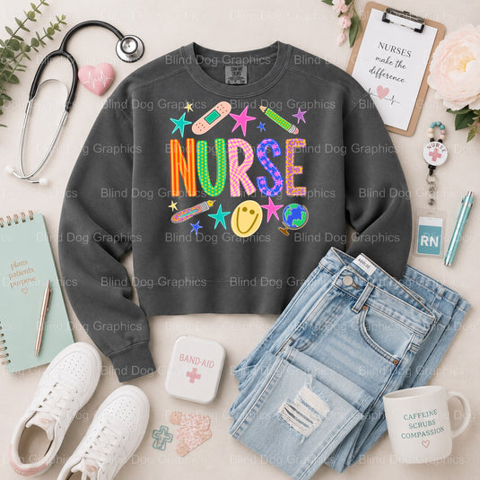 NURSE THE HEARTBEAT OF HEALTHCARE - Premade Nurse DTF Transfer (view 2 of 2) – by Blind Dog Graphics – Premade Transfers –...