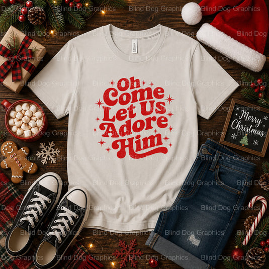 OH COME LET US ADORE HIM – Christmas Premade DTF Transfer (view 2 of 2) – by Blind Dog Graphics – Premade Transfers – Chri...