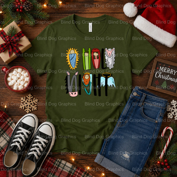 OH HOLY NIGHT – Christmas Premade DTF Transfer (view 1 of 2) – by Blind Dog Graphics – Premade Transfers – Christmas, Holiday